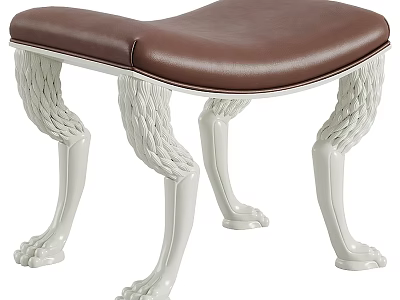 Stylish Sofa Stool With Brown Leather Cushion And White Braided Claw Shaped Legs 3d model