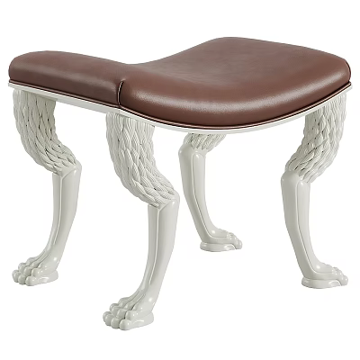 Stylish Sofa Stool With Brown Leather Cushion And White Braided Claw Shaped Legs 3d model