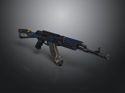 Modern Tactical Assault Rifle With Blue Gold Accents And Textured Surface 3d model