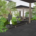Traditional Karesansui Dry Landscape Garden With Stones Moss And Wooden Pavilion