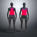Two Mannequins Displaying Pink Tank Tops And White Shorts On Gray Background