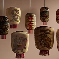 Traditional Chinese Lanterns Featuring Dragon Tiger Monkey Patterns And Red Tassels Hanging 3d model