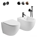Modern White Wall Mounted Toilet With Sleek Washbasin And Black Faucet