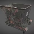 Rusted Industrial Dump Hopper Equipment with Wheels Black and Rust Red for Factory Transport