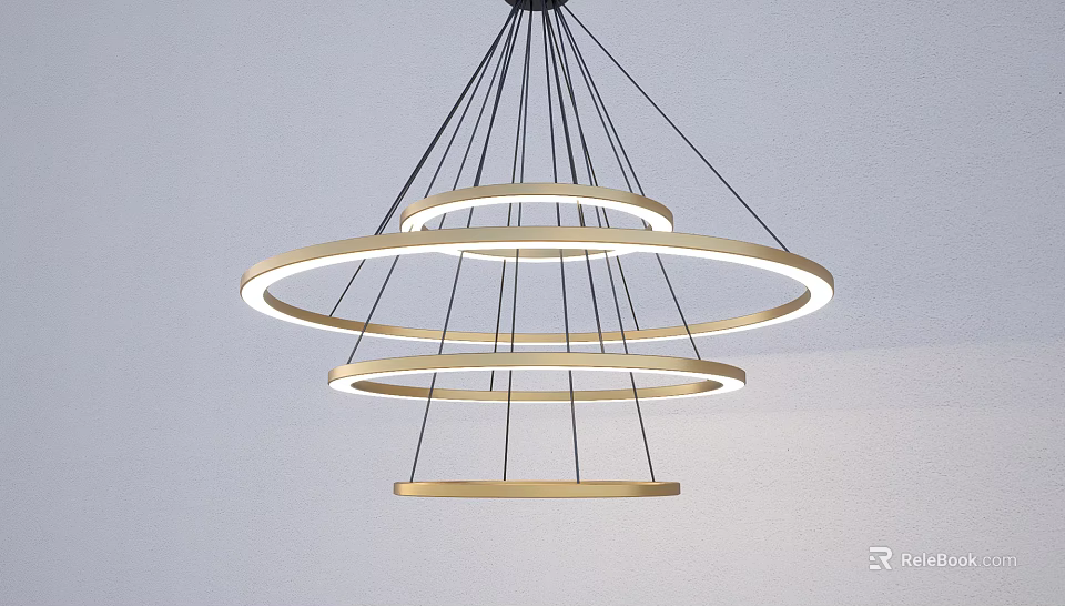Modern Hanging Chandelier With Multiple Circular Rings And Glowing Lights 3d model 