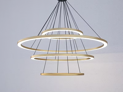 Modern Hanging Chandelier With Multiple Circular Rings And Glowing Lights 3d model