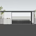 Modern Entrance Gate Design With White Pillars Black Gate Enclosure Trees And Sunset Sky