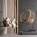 Cozy Modern Rattan Hanging Chair with Metal Stand and Soft Pillows for Indoor Home Decor