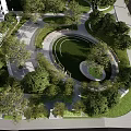 Urban Garden Landscape Design With Circular Pathways Lush Trees And Green Lawn