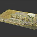 Industrial Processing Facility Model Featuring Green Building Blue Equipment And Concrete Ground