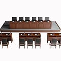 Wooden Conference Table Design With Multiple Chairs And Computer Monitors In Meeting Room