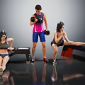 Group Of People Exercising With Dumbbells On Workout Benches In Gym