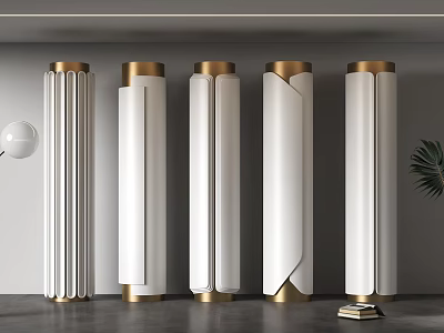 Elegant Modern White Pillars With Gold Top And Various Textured Designs 3d model