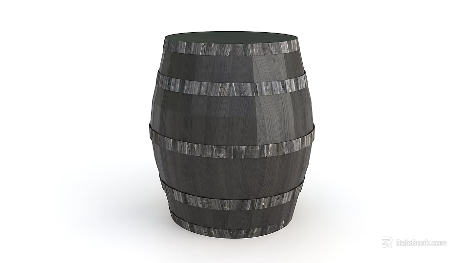 Dark Wooden Barrel With Metal Hoops And Classic Design For Decorative Display Purposes 3d model 