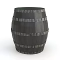 Dark Wooden Barrel With Metal Hoops And Classic Design For Decorative Display Purposes
