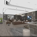 Modern Office Interior Design With Sofas Bookshelves TV Large Windows And Wooden Flooring
