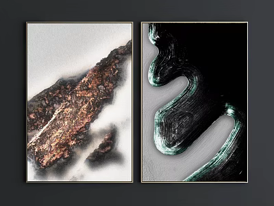 Abstract Two Panel Wall Art With Brown Black Green Textures And Framed Design 3d model