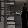 Modern Hotel Bathroom Interior With Dark Gray Walls White Toilet And Shower Fixture