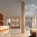 Modern Hotel Lobby Interior With Glass Skylight Large Windows Sofas And Green Plants