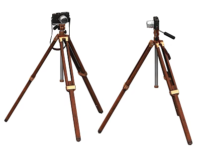 Two Wooden Tripod Stands With Stable Support For Digital Camera And Mobile Devices 3d model