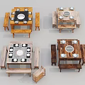 Natural Wooden Dining Table Set With Matching Benches And Round Turntable