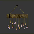Brown Wooden Beam Hanging Decoration With Black Straps And Colorful Blue Yellow Pendant Lights