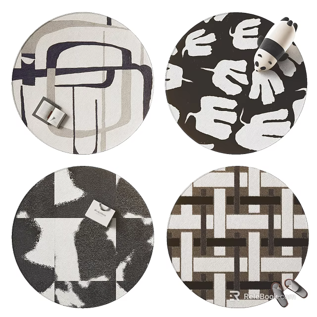 Round Area Rugs With Various Stylish Abstract And Geometric Patterns Design 3d model