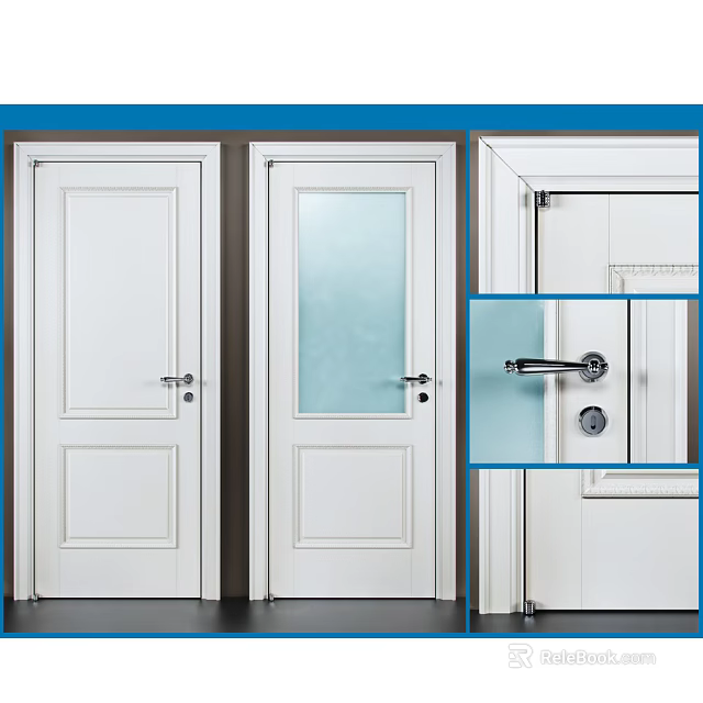 White Interior Swing Doors With Glass Panel Handle And Lock 3d model