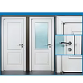 White Interior Swing Doors With Glass Panel Handle And Lock 3d model