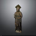 Detailed Historical Man Statue Standing in Traditional Robes with Ornate Headdress Holding Decorative Staff