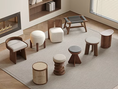 Antique Stool Round Stool Sofa Stool Shoe Changing Stool Wooden Stool 3d model