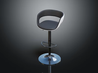Modern Upholstered Gray Bar Stool With Backrest And Silver Metal Base Footrest 3d model