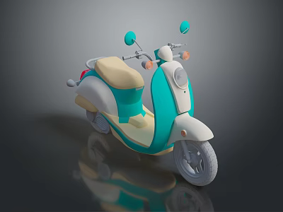 Stylish Teal and Cream Scooter with Beige Seat on Black Smooth Surface and Reflection 3d model