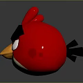 Red Bird Doll With Angry Expression Black Eyebrows And Orange Beak White Face 3d model