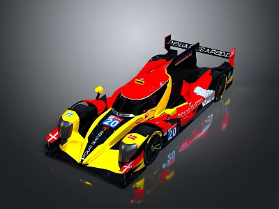 Red And Yellow Racing Car With Aerodynamic Body Rear Wing And Number 20 Livery 3d model