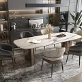 Dining Table and Chair Combination Restaurant Chandelier 3d model