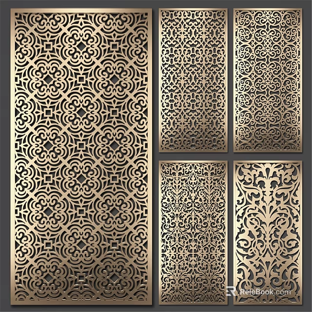 Elegant Metallic Wall Decor With Intricate Laser Cut Floral And Geometric Patterns 3d model 