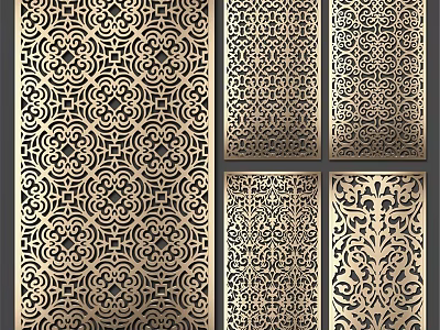 Elegant Metallic Wall Decor With Intricate Laser Cut Floral And Geometric Patterns 3d model