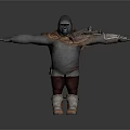 Fantasy Gorilla Warrior in Armor Carrying Stone Hammer with Arms Outstretched