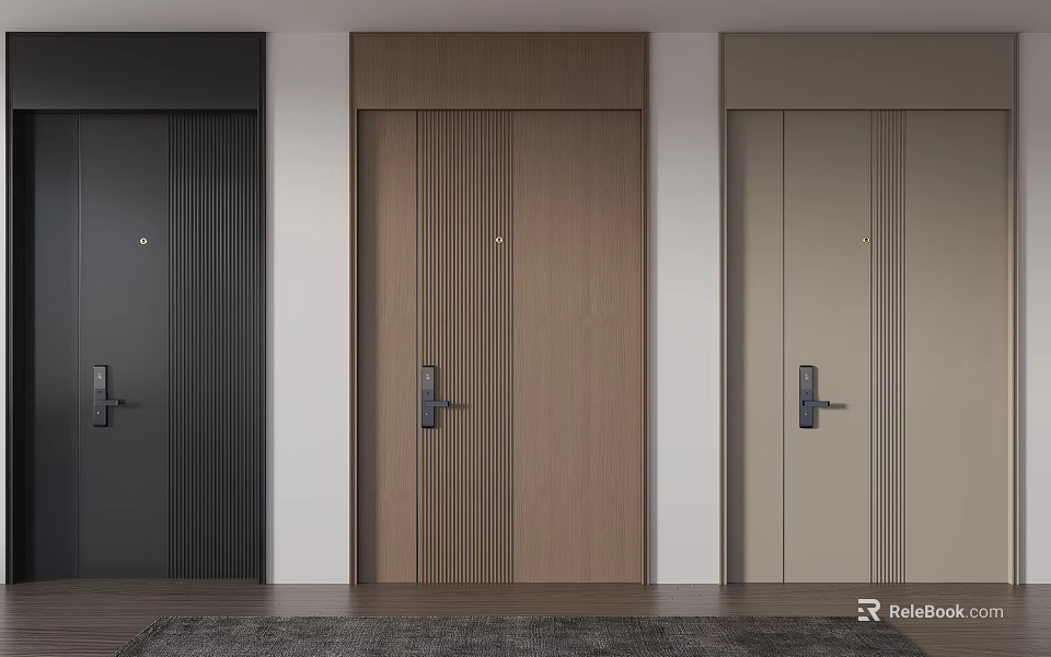 Modern Security Door Design With Black Brown Beige Colors And Sleek Handles 3d model 