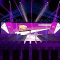 Fashion Show Stage with Bright Lights and Model Walking on Runway