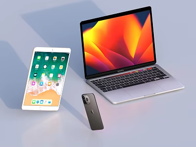 Modern Sleek Laptop Setup With Smartphone Tablet And Portable Digital Work Gear 3d model