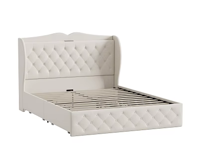 Elegant Upholstered Double Bed With Tufted Arched Headboard And Footboard In Neutral Tone 3d model
