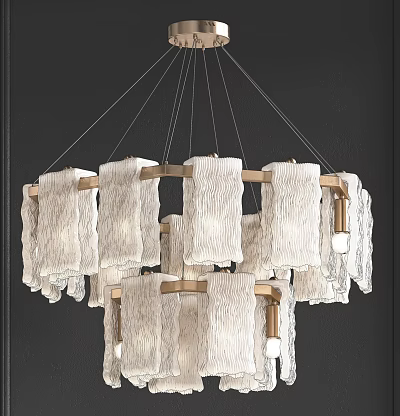 Modern White Pleated Chandelier With Wooden Frame Brass Accents And Hanging Design 3d model