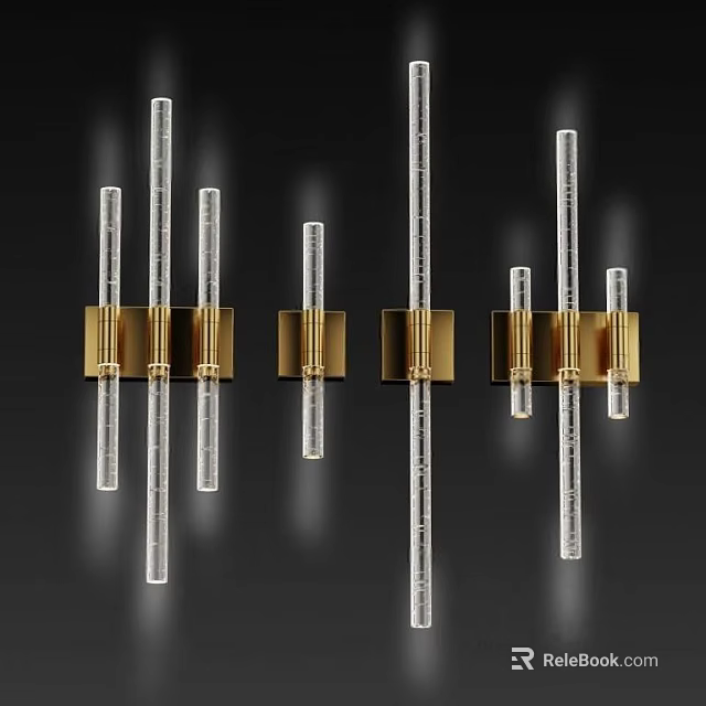 Modern Wall Lamps With Gold Metal Brackets And Clear Glass Tubes 3d model 