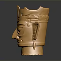 Golden Ancient Head Sculpture With Intricate Facial Features And Ornate Design