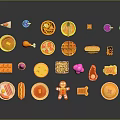 Assorted Colorful Fast Food Snacks Including Burgers Hotdogs Ice Cream And Drinks