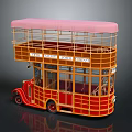 Vintage Open Top Double Decker Bus With Red Body Pink Roof And Route Names