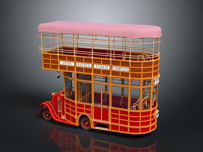 Vintage Open Top Double Decker Bus With Red Body Pink Roof And Route Names 3d model