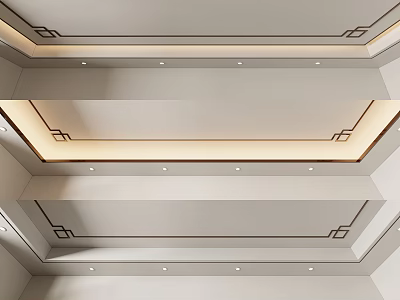 Elegant Modern Ceiling Design With Decorative Molding Recessed Lights And LED Strip Lighting 3d model